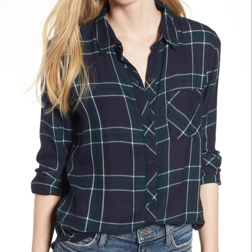 RAILS Hunter in Midnight Forest White Plaid Button Front Shirt Women's XS